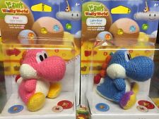 NEW RARE Nintendo Amiibo Yoshi's Wooly World Light Blue Pink Yarn Figures US