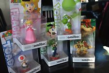 5 Nintendo Amiibo Figures Super Mario Toad Luigi Peach Bowser & Yoshi US Sealed